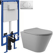 Комплект унитаза с инсталляцией STWORKI CON0130+510162+230822 цвет Серый матовый с сиденьем Микролифт и клавишей смыва цвет Хром глянцевый
