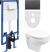 Комплект унитаза с инсталляцией STWORKI 47302100005+510162+230858 цвет Белый с сиденьем Микролифт и клавишей смыва цвет Черный матовый
