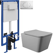 Комплект унитаза с инсталляцией STWORKI MAC0130+510162+230822 цвет Серый матовый с сиденьем Микролифт и клавишей смыва цвет Хром глянцевый