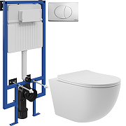 Комплект унитаза с инсталляцией STWORKI OVO0120+510162+230822 цвет Белый матовый с сиденьем Микролифт и клавишей смыва цвет Хром глянцевый