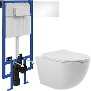 Комплект унитаза с инсталляцией STWORKI OVO0120+510162+500470 цвет Белый матовый с сиденьем Микролифт и клавишей смыва цвет Белый глянцевый