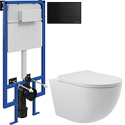 Комплект унитаза с инсталляцией STWORKI OVO0120+510162+500471 цвет Белый матовый с сиденьем Микролифт и клавишей смыва цвет Черный матовый