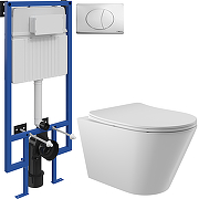 Комплект унитаза с инсталляцией STWORKI CON0110+510162+230822 цвет Белый глянец с сиденьем Микролифт и клавишей смыва цвет Хром глянцевый