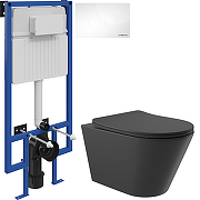 Комплект унитаза с инсталляцией STWORKI CON0140+510162+500470 цвет Черный матовый с сиденьем Микролифт и клавишей смыва цвет Белый глянцевый