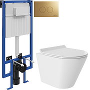 Комплект унитаза с инсталляцией STWORKI CONT0110+510162+500474 цвет Белый с сиденьем Микролифт и клавишей смыва цвет Золото матовое