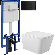 Комплект унитаза с инсталляцией STWORKI MAC0120+510162+500471 цвет Белый матовый с сиденьем Микролифт и клавишей смыва цвет Черный матовый