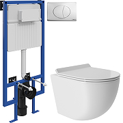 Комплект унитаза с инсталляцией STWORKI OVOT0110+510162+230822 цвет Белый глянец с сиденьем Микролифт и клавишей смыва цвет Хром глянцевый