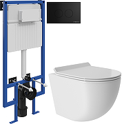 Комплект унитаза с инсталляцией STWORKI OVOT0110+510162+500471 цвет Белый глянец с сиденьем Микролифт и клавишей смыва цвет Черный матовый