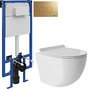 Комплект унитаза с инсталляцией STWORKI OVOT0110+510162+500474 цвет Белый глянец с сиденьем Микролифт и клавишей смыва цвет Золото матовое