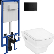 Комплект унитаза с инсталляцией STWORKI INS-676616 цвет Белый с сиденьем Микролифт и клавишей смыва цвет Черный матовый