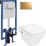 Комплект унитаза с инсталляцией STWORKI INS-676620 цвет Белый с сиденьем Микролифт и клавишей смыва цвет Золото матовое