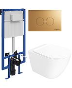 Комплект унитаза с инсталляцией STWORKI Готланд INS-721907 цвет Белый с сиденьем Микролифт и клавишей смыва цвет Золото матовое-5