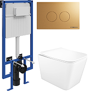 Комплект унитаза с инсталляцией STWORKI Молде INS-722165 цвет Белый с сиденьем Микролифт и клавишей смыва цвет Золото матовое-5