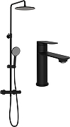 Душевая система STWORKI Сортланд S10010BK+S10160BK с термостатом со смесителем для раковины цвет Черный