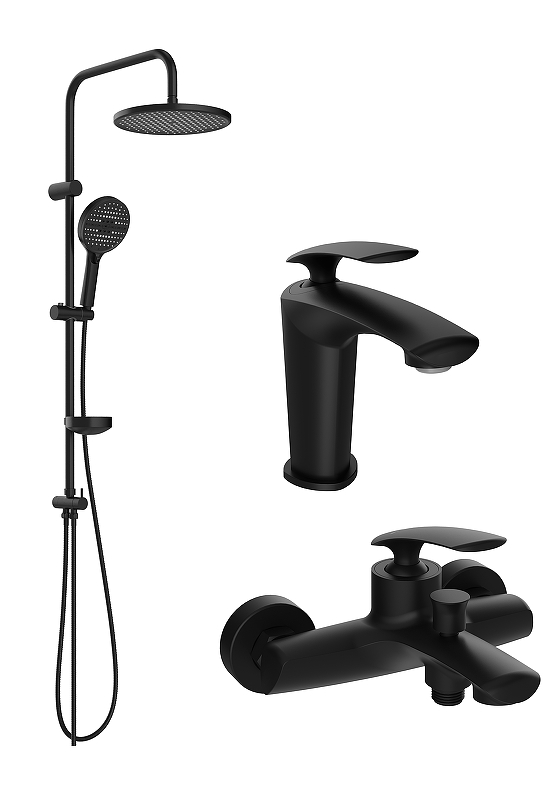 Душевая система STWORKI Гётеборг/Хальмстад S03010BK+S15180BK+S03100BK со смесителем для раковины 