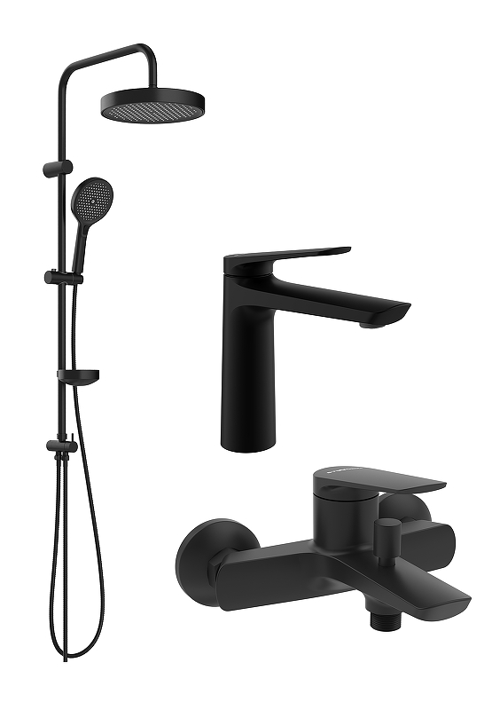 Душевая система STWORKI Вирклунд/Монтре S05010BK+S30180BK+S05100BK со смесителем для раковины 