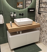 Тумба с раковиной STWORKI Ольборг 100 SRT-489116 подвесной цвет Белый матовый Дуб французски-5