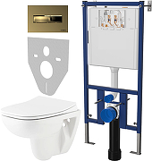 Комплект унитаза DIWO Seramiksan Petite A101002H с сиденьем Микролифт с инсталляцией DIWO 4501 с клавишей смыва цвет Матовое золото