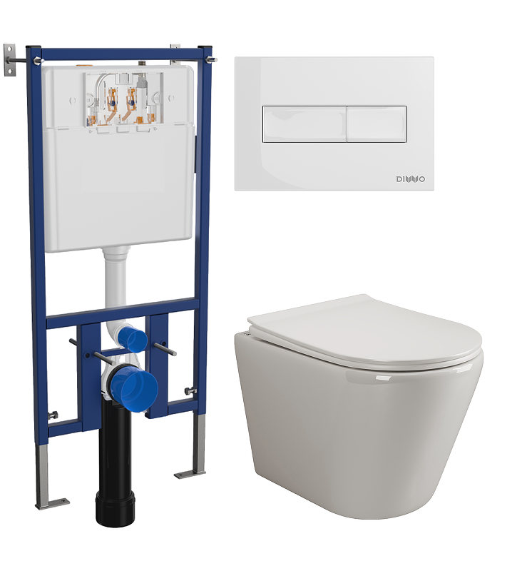 Комплект унитаза DIWO Ceramicanova Highlight Rimless CN1804 с сиденьем с инсталляцией DIWO 4501 