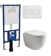 Комплект унитаза DIWO Ceramicanova Mia Rimless CN1805 с сиденьем с инсталляцией DIWO 4501 с клавишей смыва цвет Глянцевый белый