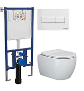Комплект унитаза DIWO Ceramicanova Play CN3001 с сиденьем с инсталляцией DIWO 4501 с клавишей смыва цвет Глянцевый белый