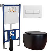 Комплект унитаза DIWO Ceramicanova Play CN3001MB с сиденьем с инсталляцией DIWO 4501 с клавишей смыва цвет Глянцевый белый