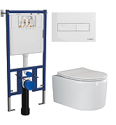 Комплект унитаза DIWO Ceramicanova Moments CN3003 с сиденьем с инсталляцией DIWO 4501 с клавишей смыва цвет Глянцевый белый