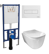 Комплект унитаза DIWO Ceramicanova New Day CN3005 с сиденьем с инсталляцией DIWO 4501 с клавишей смыва цвет Глянцевый белый