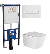 Комплект унитаза DIWO Ceramicanova Metric Rimless CN3007 с сиденьем с инсталляцией DIWO 4501 с клавишей смыва цвет Глянцевый белый