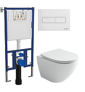 Комплект унитаза DIWO Ceramicanova Metropol CN4002T с сиденьем с инсталляцией DIWO 4501 с клавишей смыва цвет Глянцевый белый