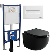 Унитаз с инсталляцией DIWO Ceramicanova UP Rimless CN4007MB + DIWO 4501 с сиденьем Микролифт с клавишей смыва цвет Глянцевый белый