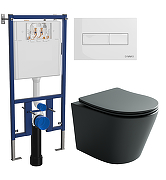 Комплект унитаза DIWO Ceramicanova Balearica Rimless CN6000MDH с сиденьем с инсталляцией DIWO 4501 с клавишей смыва цвет Глянцевый белый