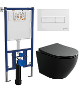 Комплект унитаза DIWO Ceramicanova Uno Rimless CN11001MB с сиденьем с инсталляцией DIWO 4501 с клавишей смыва цвет Глянцевый белый