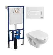 Комплект унитаза DIWO Santek Бореаль 1WH301977 с сиденьем с инсталляцией DIWO 4501 с клавишей смыва цвет Глянцевый белый
