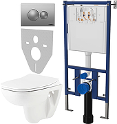 Комплект унитаза DIWO Seramiksan Petite A101002H с сиденьем Микролифт с инсталляцией DIWO 4501 с клавишей смыва цвет Матовый хром