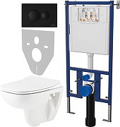Комплект унитаза DIWO Seramiksan Petite A101002H с сиденьем Микролифт с инсталляцией DIWO 4501 с клавишей смыва цвет Матовый черный