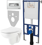 Комплект унитаза DIWO Seramiksan Petite A101002H с сиденьем Микролифт с инсталляцией DIWO 4501 с клавишей смыва цвет Глянцевый хром
