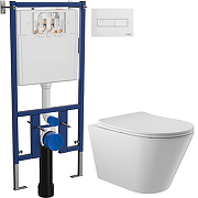 Комплект унитаза DIWO Aqueduto Cone CON0110 с сиденьем с инсталляцией DIWO 4501 с клавишей смыва цвет Глянцевый белый