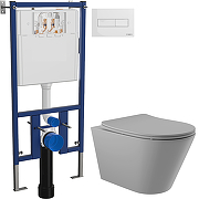 Комплект унитаза DIWO Aqueduto Cone CON0130 с сиденьем с инсталляцией DIWO 4501 с клавишей смыва цвет Глянцевый белый