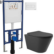 Комплект унитаза DIWO Aqueduto Cone CON0140 с сиденьем с инсталляцией DIWO 4501 с клавишей смыва цвет Глянцевый белый