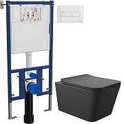 Комплект унитаза DIWO Aqueduto Macio MAC0140 с сиденьем с инсталляцией DIWO 4501 с клавишей смыва цвет Глянцевый белый