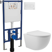 Комплект унитаза DIWO Aqueduto Ovo OVO0120 с сиденьем с инсталляцией DIWO 4501 с клавишей смыва цвет Глянцевый белый