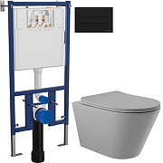 Комплект унитаза DIWO Aqueduto Cone CON0130 с сиденьем с инсталляцией DIWO 4501 с клавишей смыва цвет Матовый черный