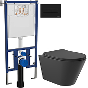 Комплект унитаза DIWO Aqueduto Cone CON0140 с сиденьем с инсталляцией DIWO 4501 с клавишей смыва цвет Матовый черный
