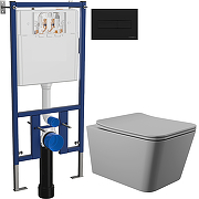 Комплект унитаза DIWO Aqueduto Macio MAC0130 с сиденьем с инсталляцией DIWO 4501 с клавишей смыва цвет Матовый черный