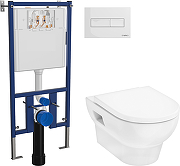 Унитаз с инсталляцией DIWO Hansgrohe GladeLake S HGSET002 + DIWO 4501 с сиденьем Микролифт с клавишей смыва цвет Глянцевый белый