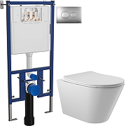 Комплект унитаза DIWO Aqueduto Cone CON0110 с сиденьем с инсталляцией DIWO 4501 с клавишей смыва цвет Матовый хром