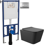 Комплект унитаза DIWO Aqueduto Macio MAC0140 с сиденьем с инсталляцией DIWO 4501 с клавишей смыва цвет Матовый хром