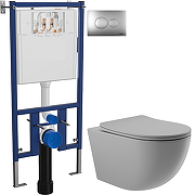 Комплект унитаза DIWO Aqueduto Ovo OVO0130 с сиденьем с инсталляцией DIWO 4501 с клавишей смыва цвет Матовый хром