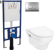 Унитаз с инсталляцией DIWO Hansgrohe GladeLake S HGSET002 + DIWO 4501 с сиденьем Микролифт с клавишей смыва цвет Матовый хром